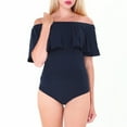 thumbnail image 6 of JJHGVB One Piece Swimsuit Women Swim Suit Women Off Shoulder Swimsuits Bathing Suits Vintage Ruffle Swimwear Teen Girls Womens Bathing Suits Tummy Control Tummy Control Swimsuits Dark Blue L, 6 of 8