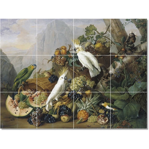 Ceramic Tile Mural-Franz Xaver Petter Flowers Tile Mural Residential Art. 25.5" w x 21.25" h using (30) 4.25 x 4.25 ceramic tiles