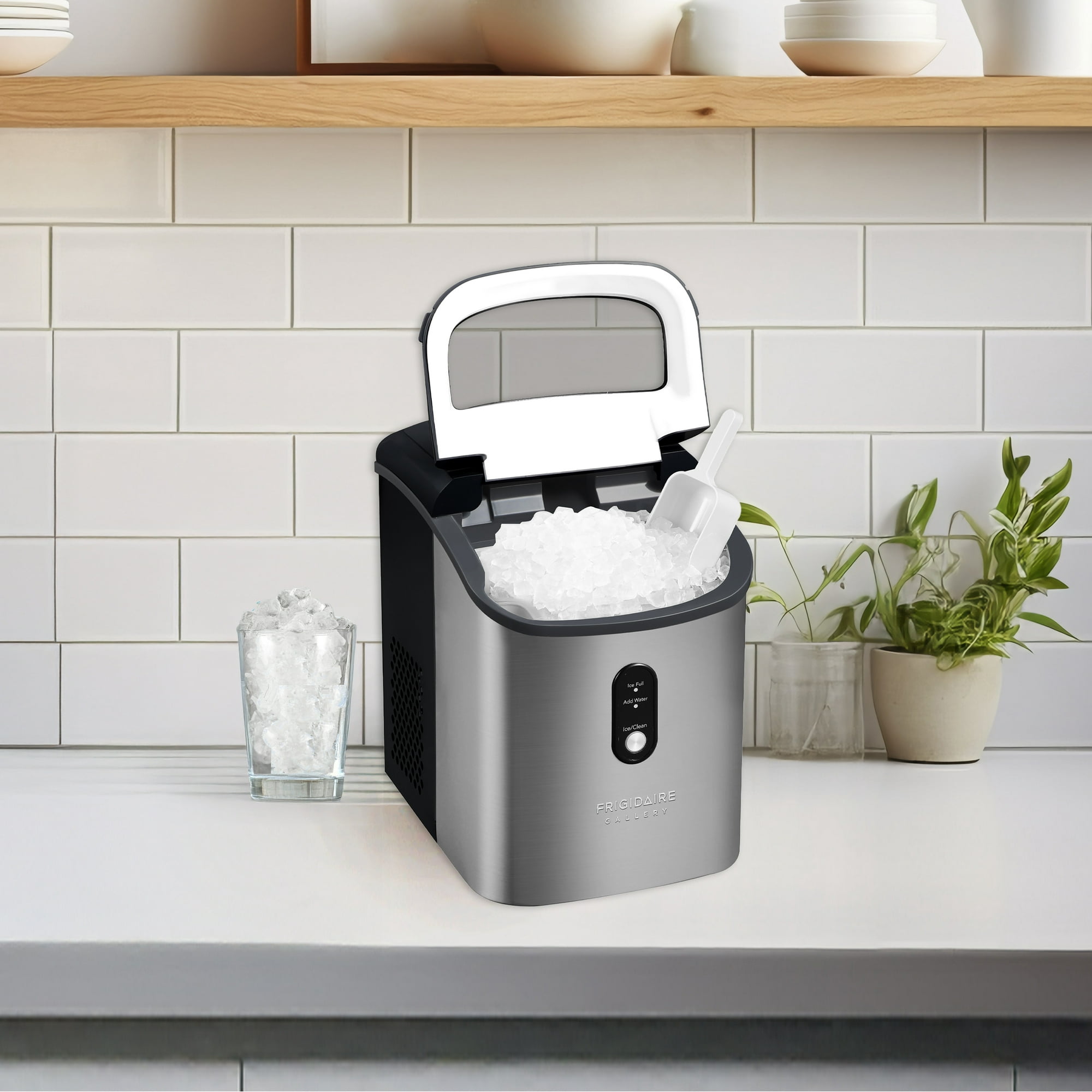 Frigidaire Gallery Nugget Ice Maker 33 Lbs, Black – Countertop Soft Pellet Ice Maker with Touchscreen, Stainless Steel Shield Black