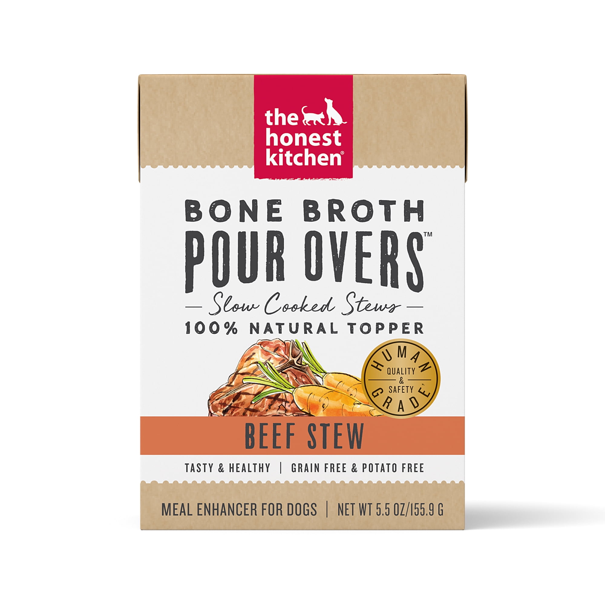 The Honest Kitchen Human Grade Toppers Bone Broth POUR OVERS Beef Stew Topper, 5.5 oz, Case of 12