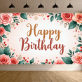 thumbnail image 6 of Floral Design Happy Birthday Pink Flowers Party Banner for Celebration Event Decoration Indoor Use, 6 of 7