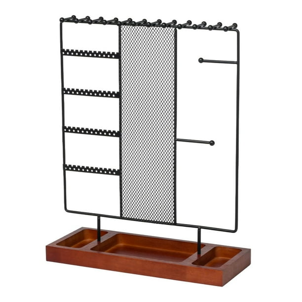 Organizador de joyas en torre con bandeja de exhibición, soporte de almacenamiento para accesorios para el cabello, tocador, llaveros, tienda de
