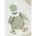 thumbnail image 2 of Franhais Baby Girls Jumpsuits Outfit Patchwork Ruffle Collar Long Sleeves Knitted Romper+Beanie Hat, 2 of 9