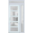 thumbnail image 3 of Front Exterior Prehung FiberGlass Door Frosted Glass / Manux 8002 White Silk / Side and Top Exterior Window / -W36+12" x H80+14"-Right-hand Inswing, 3 of 8