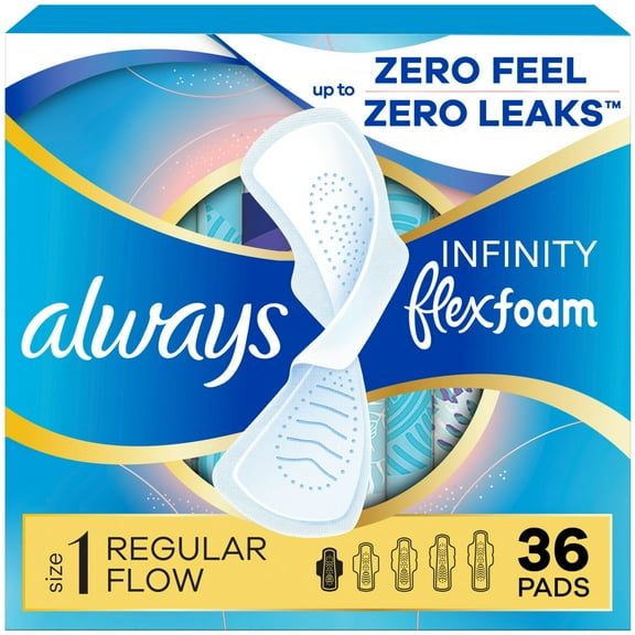 Always Infinity Pads, Size 1, Regular, with Wings, 36 Count