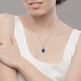 thumbnail image 4 of 10k White Gold Emerald-cut Blue Topaz and Diamond Halo Necklace, 4 of 6
