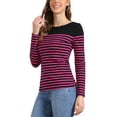 thumbnail image 4 of INSPIRE CHIC Women's Blouse Striped Color Block Long Sleeve Causal T-Shirt M 2, 4 of 5