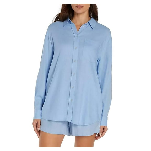 Gap Women's Linen Button Up Shirt in Blue Size Large
