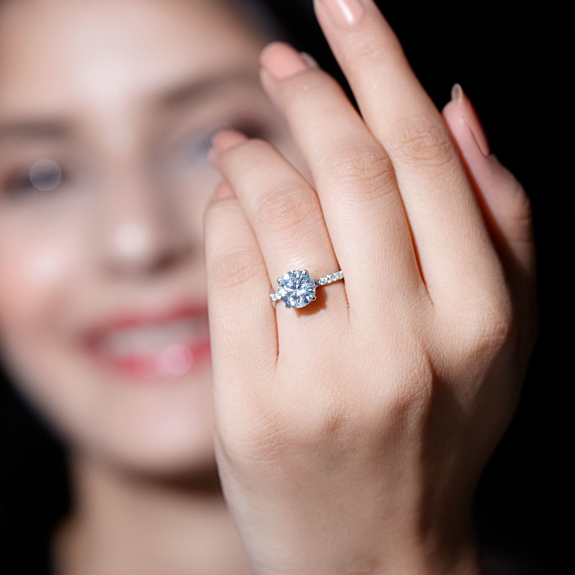 Rosec Jewels Lab Grown Diamond Solitaire Engagement Ring for Women - 2 ct - EF-VS Quality, 14K White Gold, US 8.00