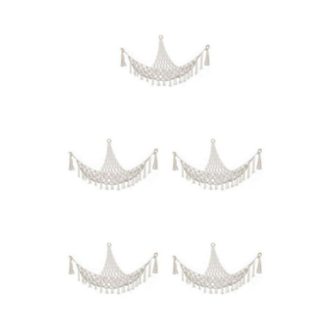 Shengyu 1/2/3/5 Boho Plush Toy Hammock Triangular Shape Hanging Stuffed Animal Storage Basket Tassels Space Saver Wall Net for As shown 5PCS
