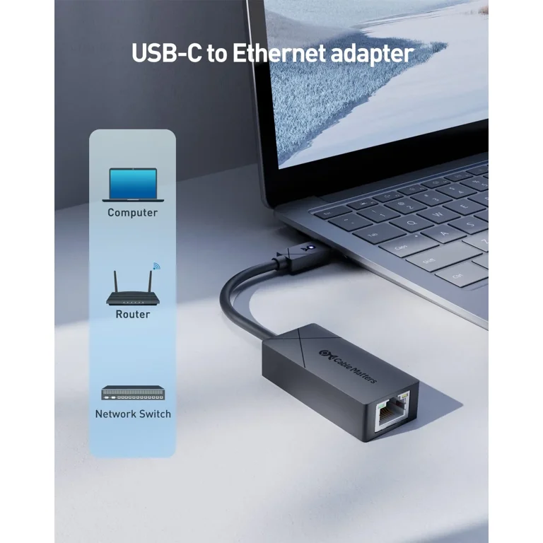 Cable Matters USB C to 4-Port Gigabit Ethernet Switch for Network Sharing  on The Move (Thunderbolt Ethernet Splitter, USB C Network Switch, USB C