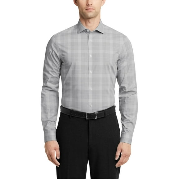 Calvin Klein Men Slim fit Dress Shirt XL 17.5 in 34-35 Green Plaid