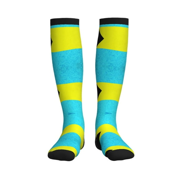 Compression Socks Women Men Bahamas Flag Knee High Support Circulation Socks for Running Travel