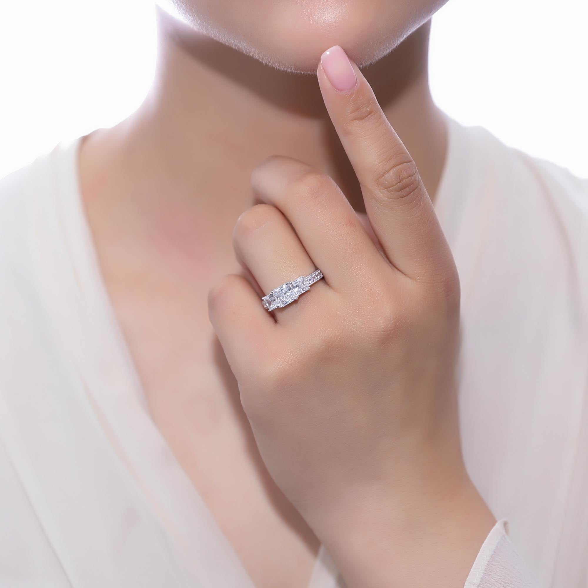 BERRICLE Sterling Silver 3-Stone Wedding Engagement Rings 1.6 Carat Princess Cut Cubic Zirconia CZ Promise Ring for Women, Rhodium Plated Size 7.5