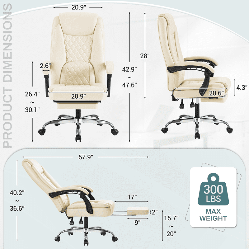Homall Home Office Chair Adjustable Executive Leather Chair With Arms Ergonomic High Back Cushion Lumbar Back Support Computer Desk Chair,White