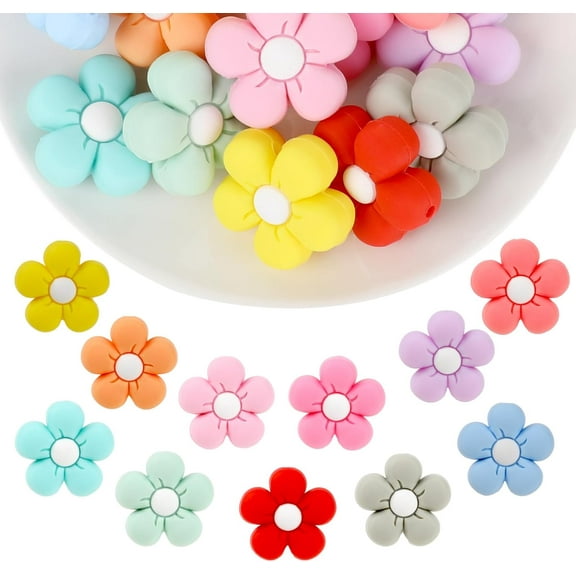15 Pcs Colorful Flower Silicone Beads, Cute Flower Beads, Flat Spacer Beads for Jewelry Making Bulk Adults DIY Bracelets Necklaces Earrings Anklets Keychains Crafts Making Jewelry Supplies