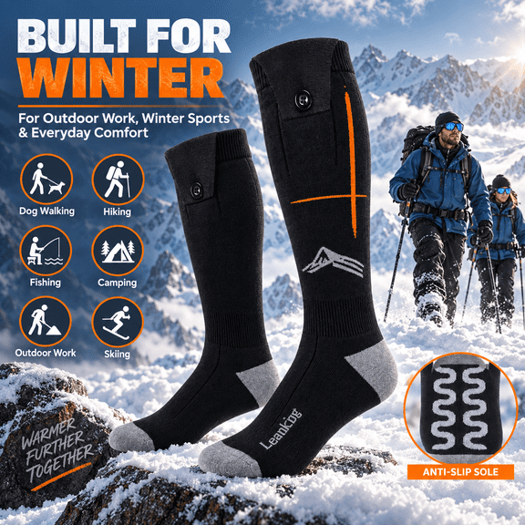 Rechargeable Winter Socks for Men and Women, Full Sole Heated Foot Warmers, 4 Heat Levels, 4 to 8 Hours for Hunting, Skiing, Camping and Work
