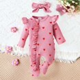 thumbnail image 3 of Ruyang Baby Girls Cute Ruffle Jumpsuit Plain Cotton Bodysuit Bowknot Headband Zipper Long Sleeve Fall Winter Outfit, 3 of 8