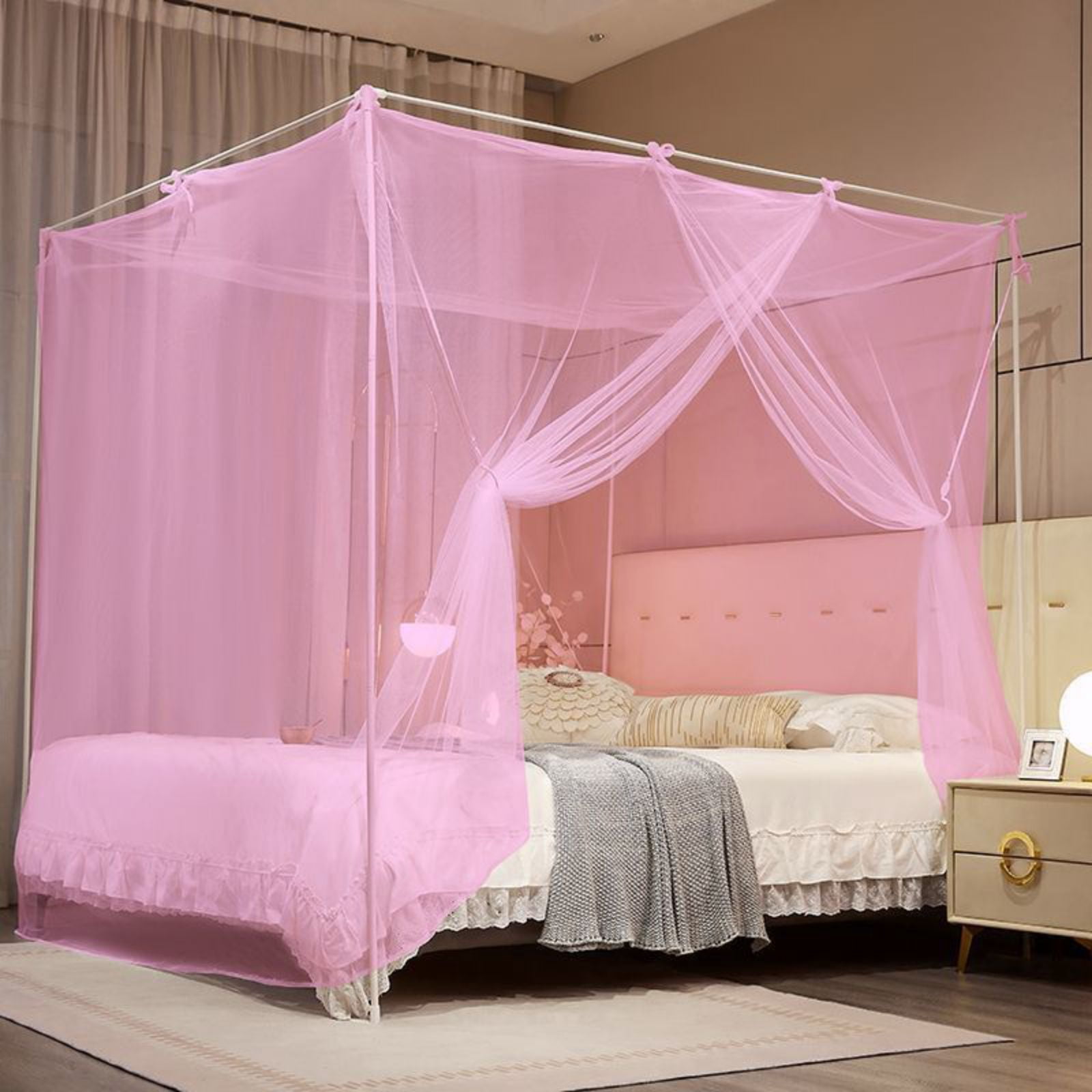 4 Corners Mosquito Net for Mosquiteros para Camas Bed Canopies Netting Bed Drapes Rectangular Mosquito Mesh for Camping Home Outdoor Travel