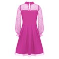 thumbnail image 4 of inlzdz Robe en Maille Contrastée à Pois à Manches Longues Bouffantes pour Filles, Décontractée, Ligne A Évasée, Patineuse, Robe de Fête, Rose Vif 140, 4 of 7