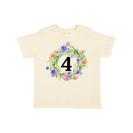 

Inktastic 4th Birthday Tulip Flower Wreath Gift Toddler Boy or Toddler Girl T-Shirt