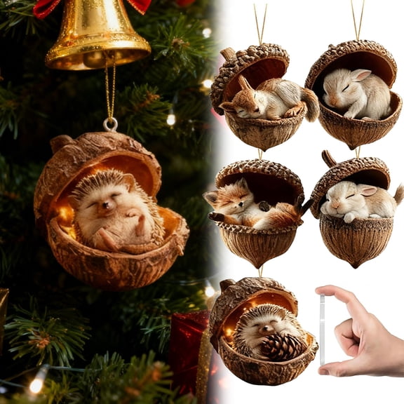 6PCS Woodland Christmas Ornaments, Forest Animal Acorn Hanging Decorations, Rustic Acrylic Tree Ornaments for Christmas Tree Garland Wreath Home Holiday Decor