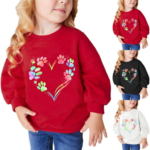 QIPOPIQ Chandails en Molleton Fille Pull Col Rond Hiver Manches Longues Hauts Chemises Taille 3-14 Ans Vêtements Enfants Liquidation