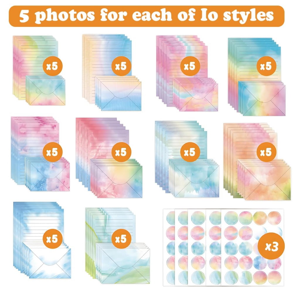 Stationery Letter Paper and Envelopes,160-Piece Watercolor Stationery Set,includes 50 sheets of lined letter paper and 50 envelopes,size 5.5 x 8.25 inches,perfect as a gift for children and girls