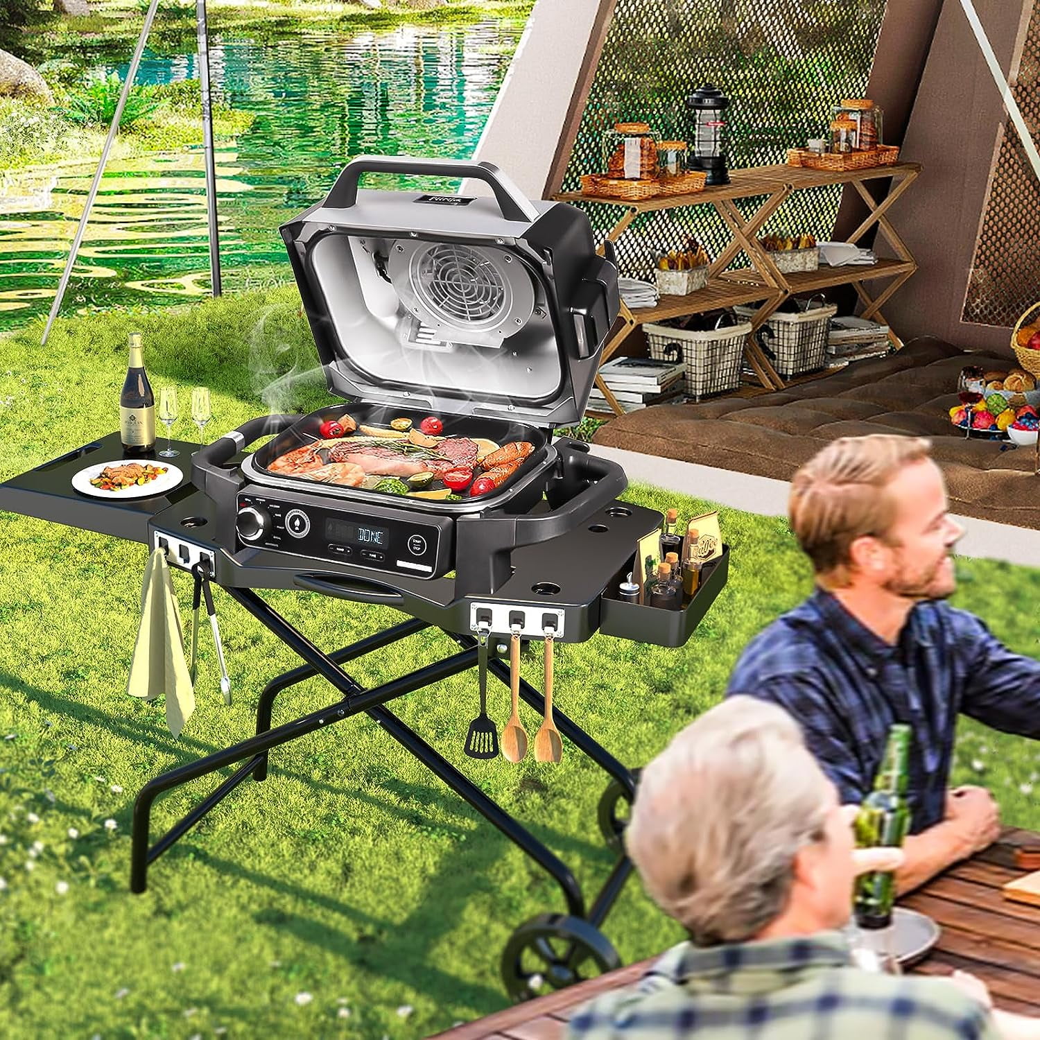  GRILL FORCE Grill Stand for Ninja Woodfire Grill,Grill  Cart,Collapsible Outdoor Grill Stand Fit for Ninja Woodfire Outdoor Grill( Ninja OG701),Traeger Ranger,Pit Boss 10697,10724,22 Blackstone Griddle :  Patio, Lawn & Garden
