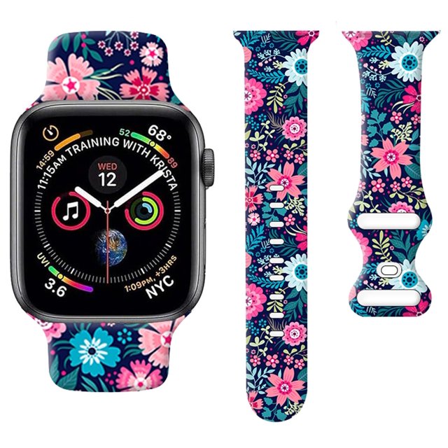 Correa De Reloj Deportivo Compatible Con Apple Watch Band 38 Mm, 40 Mm, 41 Mm, Correa Deportiva De Silicona Suave Con Estampado Floral Para Mujer, Pulseras De Repuesto Para Iwatch Series Ultra 9 8 7 6