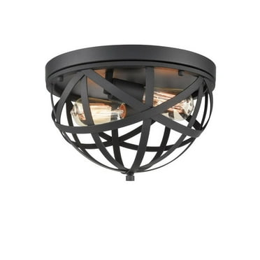 Claxy 2-Light Black Flush Mount Ceiling Light with Bowl Cage Shade