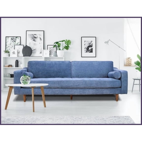 Modern Casual Denim Blue 3-Seat Sofa for Living Room – Removable Cover & Solid Wood Frame