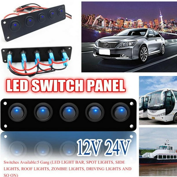 Panel de Interruptores LED de Banda forma forma forma de 12-24 V, 5 Pines, Interruptor de Tablero, 5 Pines, Encendido / Apagado, Retroiluminación LED Yotijar Panel de interruptores redondos de 5 bandas