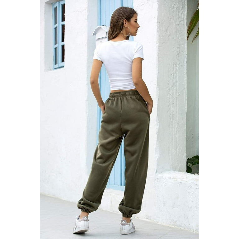 Women Casual Solid Color Sport Pants, Elastic Waist Ankle Cuff Loose  Sweatpants with Pocket
