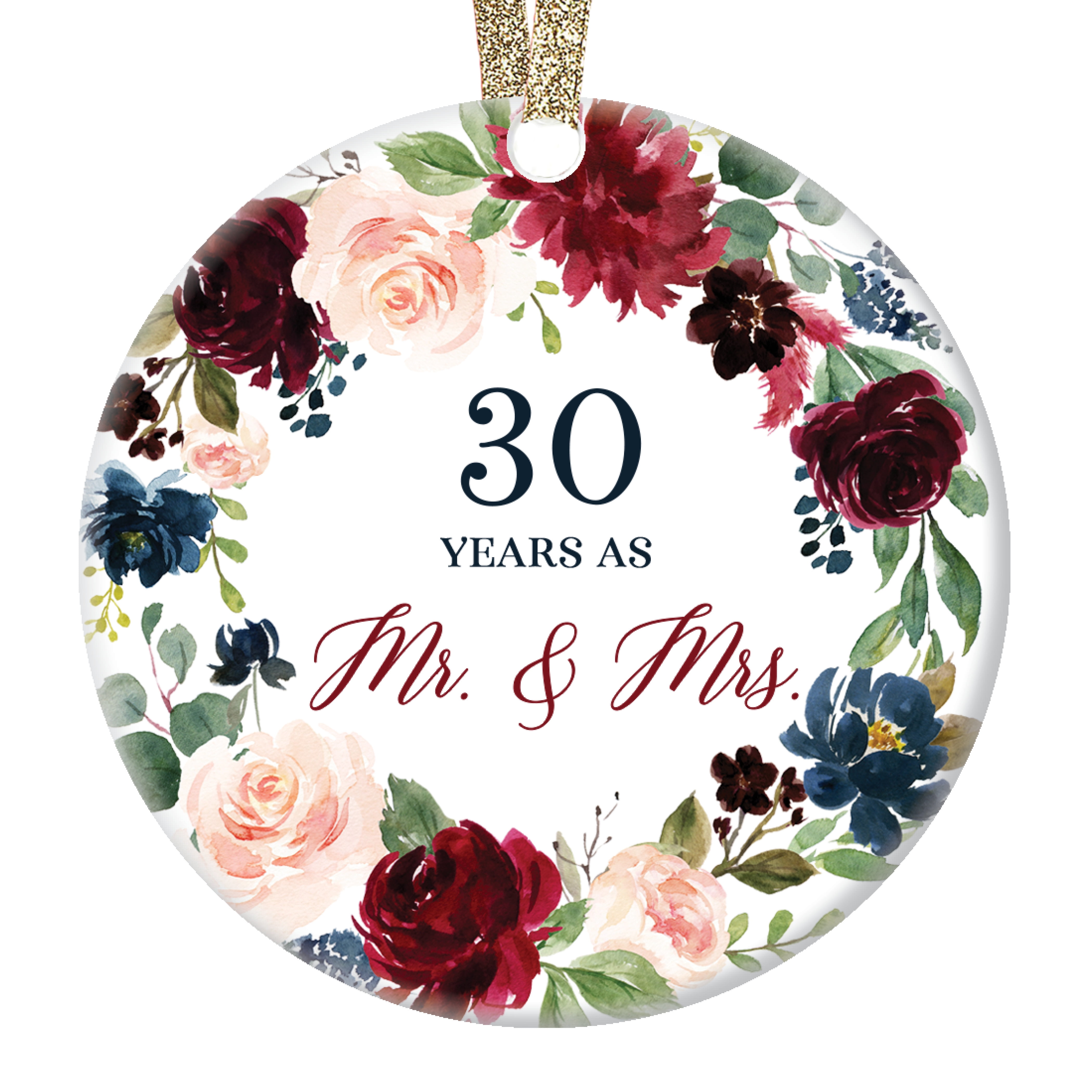 Gifts for Couples & Mrs 2021 Husband 2.85 in 30 Years As Mr Holiday Decoration Gift for 30th Wedding Anniversary Circle Ceramic Keepsake SARIUROS Christmas Ceramic Ornaments Wife