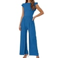 thumbnail image 1 of TrendOFT Womens Jumpsuits Dressy Summer Casual Knit Ruffle Cap Sleeve Solid Sleevelss Crew Neck Rib Womens Rompers One Piece Overalls Blue M, 1 of 5