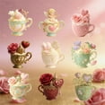 thumbnail image 6 of Romantic Teacup Figurine， European Style Dreamy Teacup Ornament ,Acrylic Teacup Tabletop Figurine ,2D Flat Design ,Perfect Gift for Anniversary, Valentine's or Lovers' Day, 6 of 6