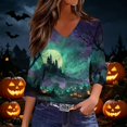 thumbnail image 4 of Trgacdwlo S-5XL Halloween Shirts for Women Spooky Season V Neck Womens Tops 3/4 Sleeve Fall Funny Pumpkin Graphic Tunic Tops for Women, 4 of 7