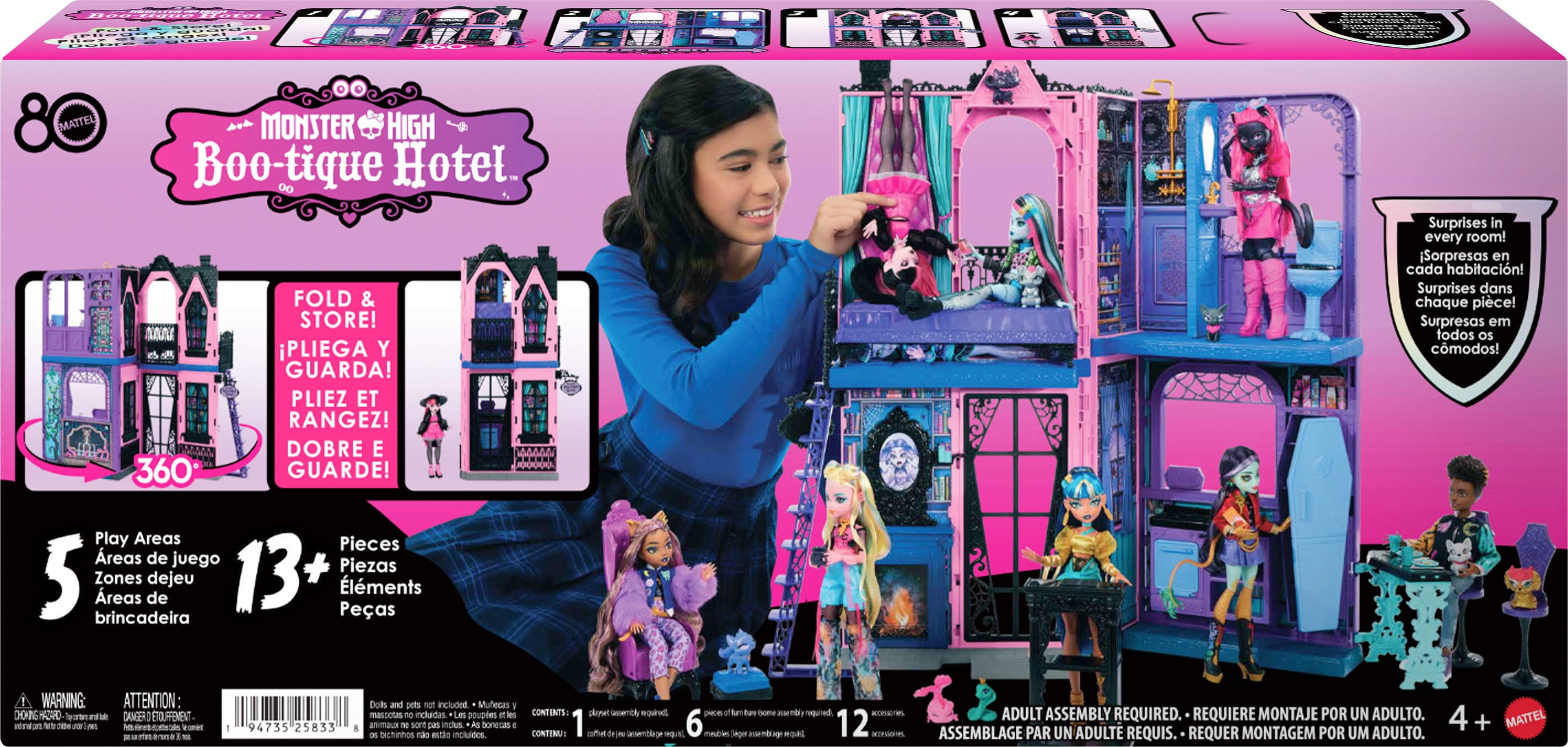Monster High Boo-tique Hotel Doll House with Spooky Surprises in Every Room and 13+ Accessories