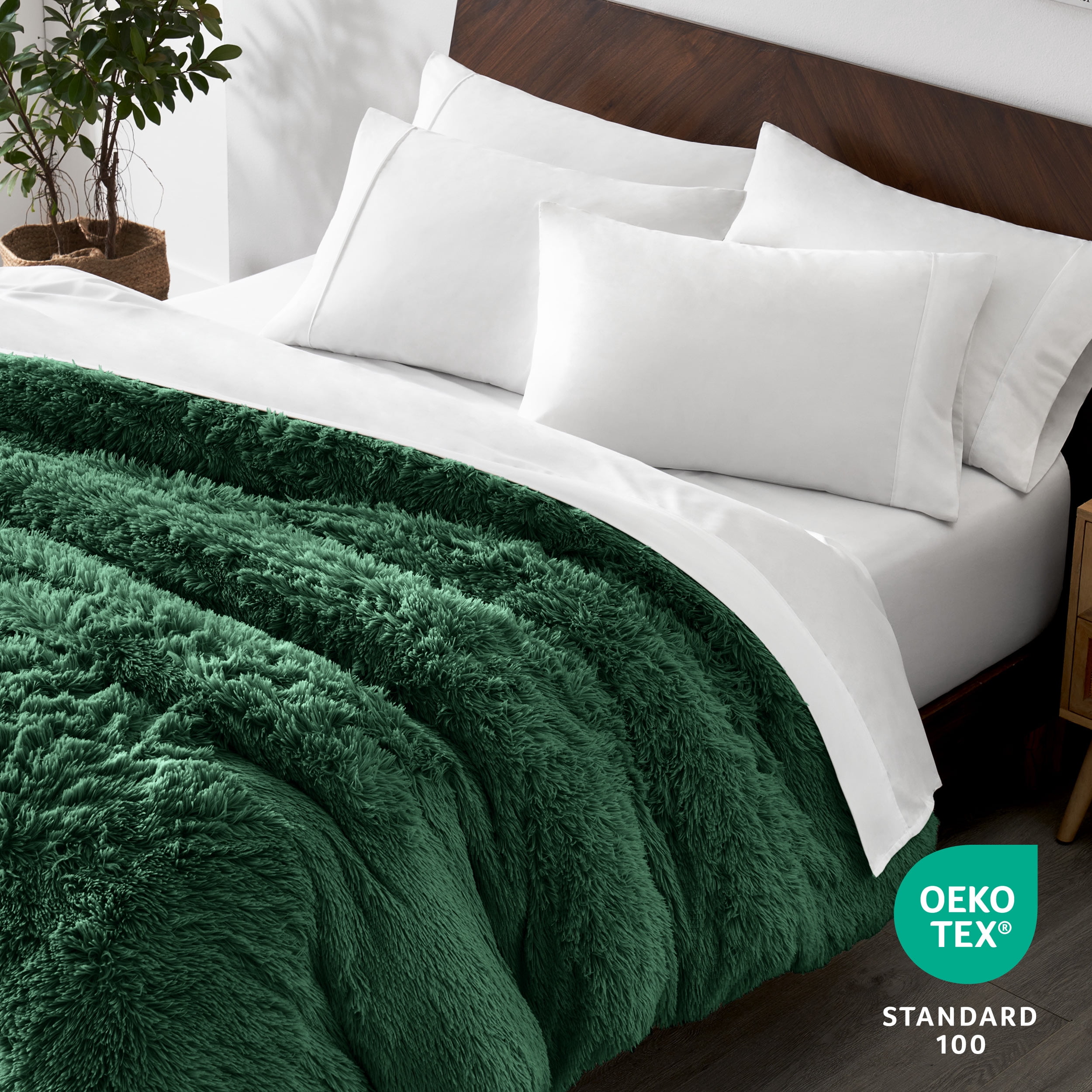 Bare Home Shaggy Faux Fur Duvet Cover - Ultra Soft - Fluffy Crystal Velvet - Twin/Twin XL, Forest Green