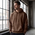 thumbnail image 5 of Men's Classic Solid Fleece Pullover Hoodie, Drawstring Hooded Sweatshirt with Kangaroo Pocket, for Fall Winter Daily Casual Wear Brown M, 5 of 6