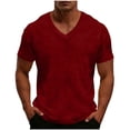 thumbnail image 2 of BRGZLK Men's V Neck T Shirts Summer Casual Loose Short Sleeve Tees Stylish Fitted Stretch Textured Loungewear Waffle Knit T-Shirt for Men Wine L, 2 of 6