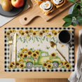 thumbnail image 2 of Sunflowers Placemats Set of 8, Spring Farmhouse Vintage Truck Leaf Black Plaid Placemats for Dining Table, Place Mats for Kitchen Tabletop, Waterproof Wipeable Dining Table Mats Set, 2 of 9
