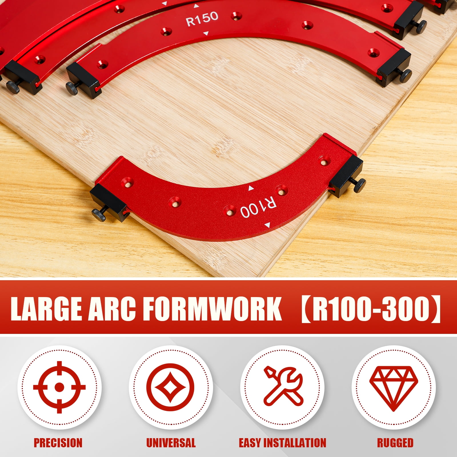 TMWEFUSC 5Pcs Round Corner Radius Template Aluminum Alloy Radius Jig Router Template Arc Angle Positioning Auxiliary Tool Portable Corner Radius Positioning Jig R100/R150/R200/R250/R300