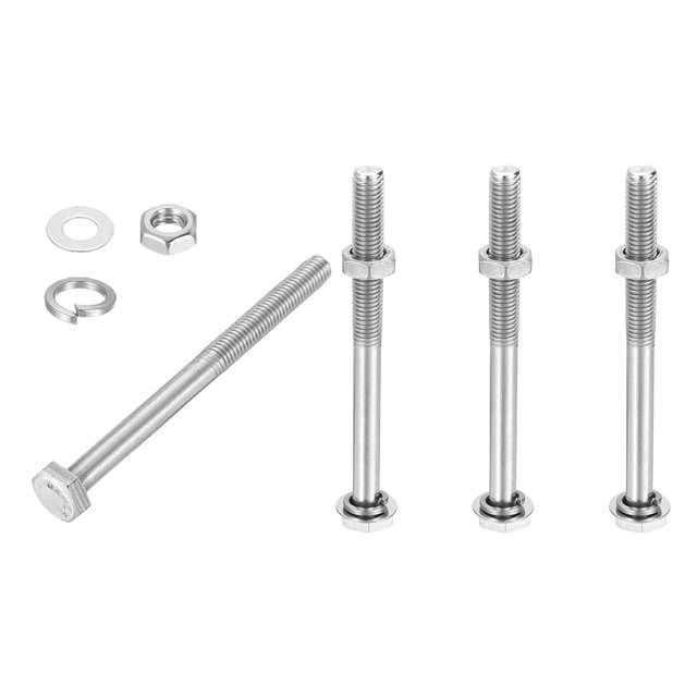 Uxcell Boulon Hexagonal avec Écrous, Rondelles à Ressort Plates, Boulons à Vis Hexagonaux en Acier Inoxydable, Filetage Partiel, Boulon Métrique M10x100mm 4