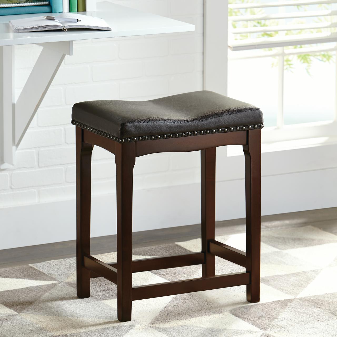 Better Homes & Gardens Brown Faux Leather Wayne 24" Saddle Bar Stool - image 2 of 2