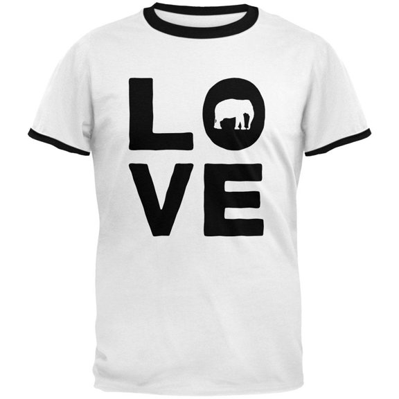 Elephant Love Mens Ringer T Shirt White-Black MD