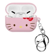 Sanrio AirPods Pro Case Key Ring Keychain Key Holder Hard PC Shell Strap Hole Cover - Face Hello Kitty Pink