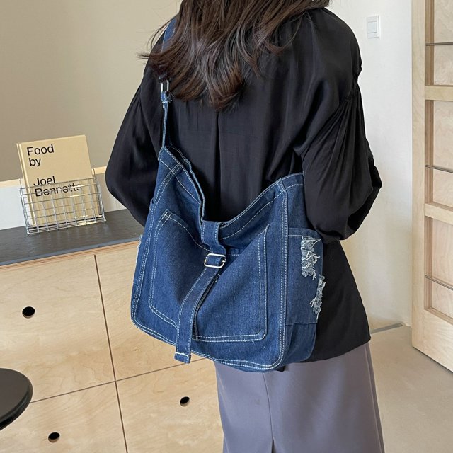 Bolso de mensajero Simple para mujer bolso de viaje femenino de Color sólido con correa ajustable de mezclilla