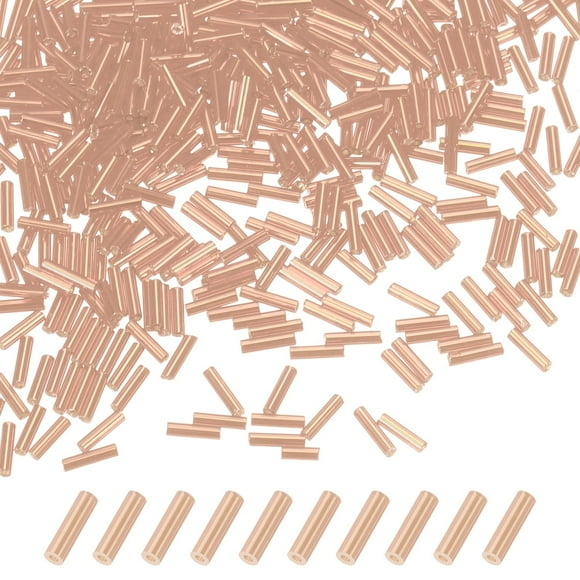 Uxcell 1800-Pack Cuentas Bugle, Cuentas de Vidrio de Tubo de Bordado de 2x6mm para Manualidades DIY/Pulseras/Collares Champagne